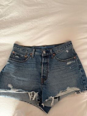 Levi's Medium Blue Distressed Denim Shorts